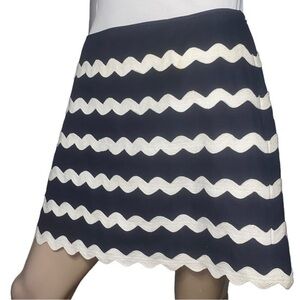 CJ Laing Women’s Size 14 Navy Blue White Scalloped Ribbon Striped Mini Skirt
